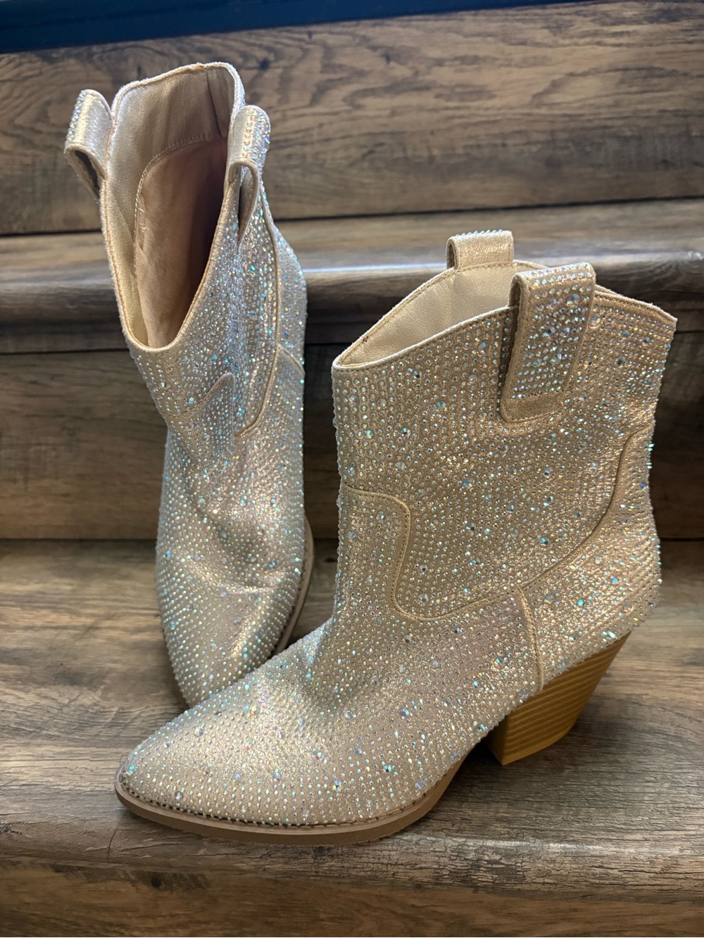 Forever 21 Crystal-Embellished Gold Ankle Booties